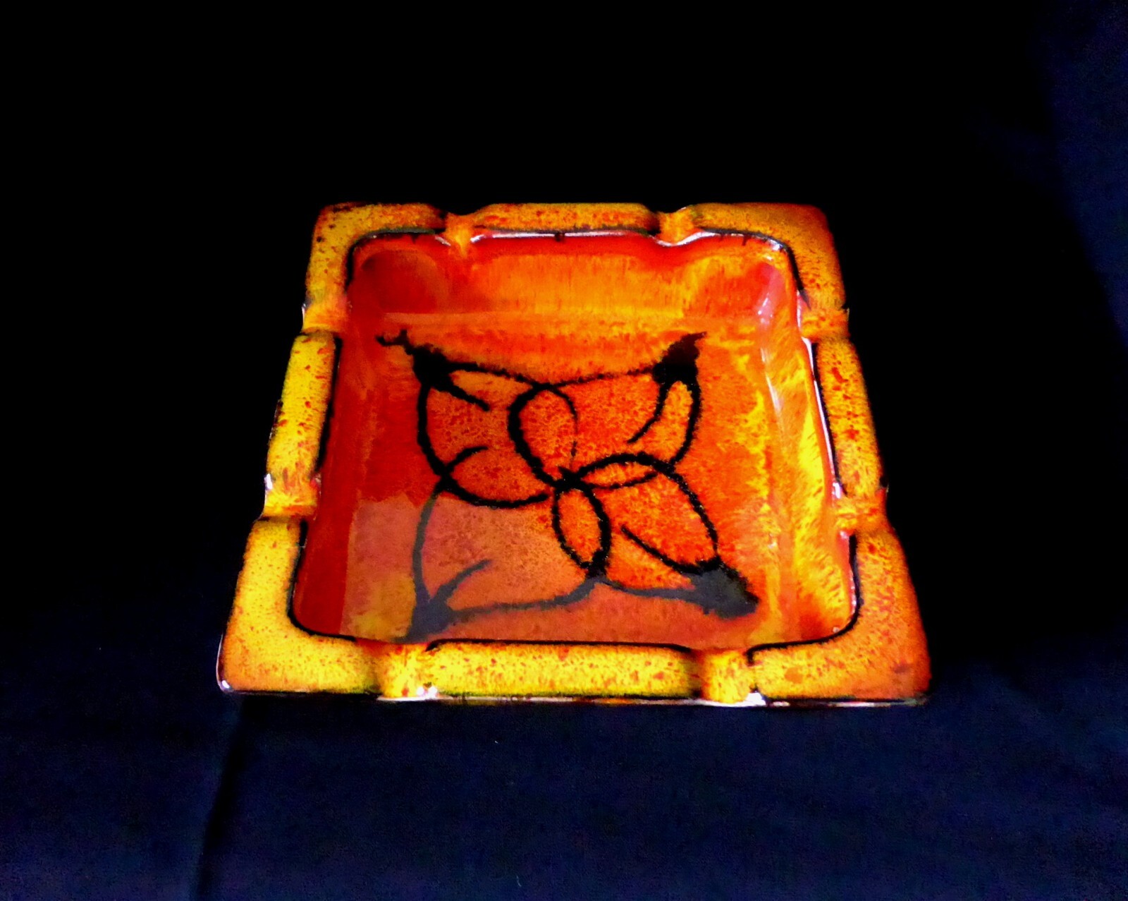 AUSTRALIAN POTTERY Vintage 6.25" square orange ELLIS ASHTRAY 110 Mid Century - Picture 5 of 10