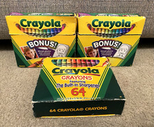 VINTAGE LOT OF 3 CRAYOLA CRAYONS 64 COUNT BOX W/ BUILT IN SHARPENERS 1997  2010