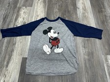 Vintage Disney Shirt Raglan Mickey Mouse Walt Disney 80s 90s Grey 3/4 Sleeve