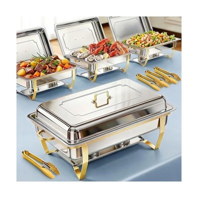 POWERFUEL 4 Pack 11QT Rectangular Chafing Dishes for Buffet with 4Tongs