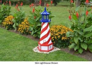 Amish-Made Red, White & Blue Patriotic Lighthouse with Solar-Powered LED Light!