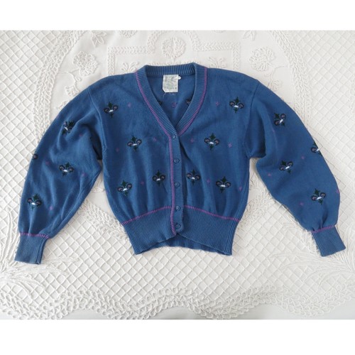 Lily's of Beverly Hills Vintage Crop Cotton Fleur De Lis Cardigan Sweater Large