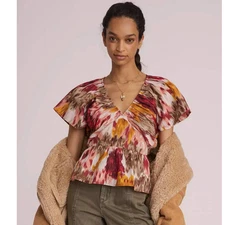 New Anthropologie Painterly Open-Back Blouse Love The Label $130 MEDIUM Abstract