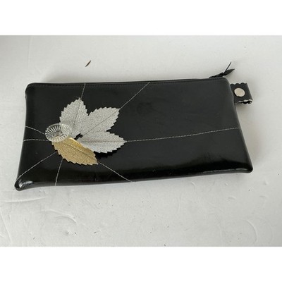 Laura Bee Designs Black Leather Leaf Appliqué Clutch Bag Handmade Seattle Small
