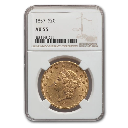 1857 $20 Liberty Gold Double Eagle AU-55 NGC
