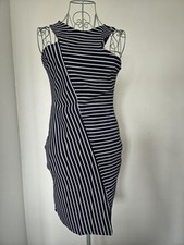 Zara Navy Blue & White Striped Bodycon Mini Dress Size Medium Brand New