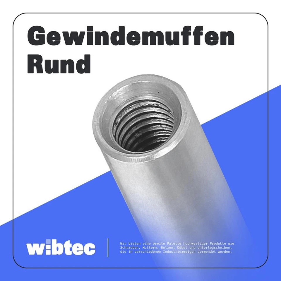 Edelstahl A2 Gewindemuffen Rund Verbindungsmuttern Rundmuffen metrisch rostfrei - Bild 3 von 4