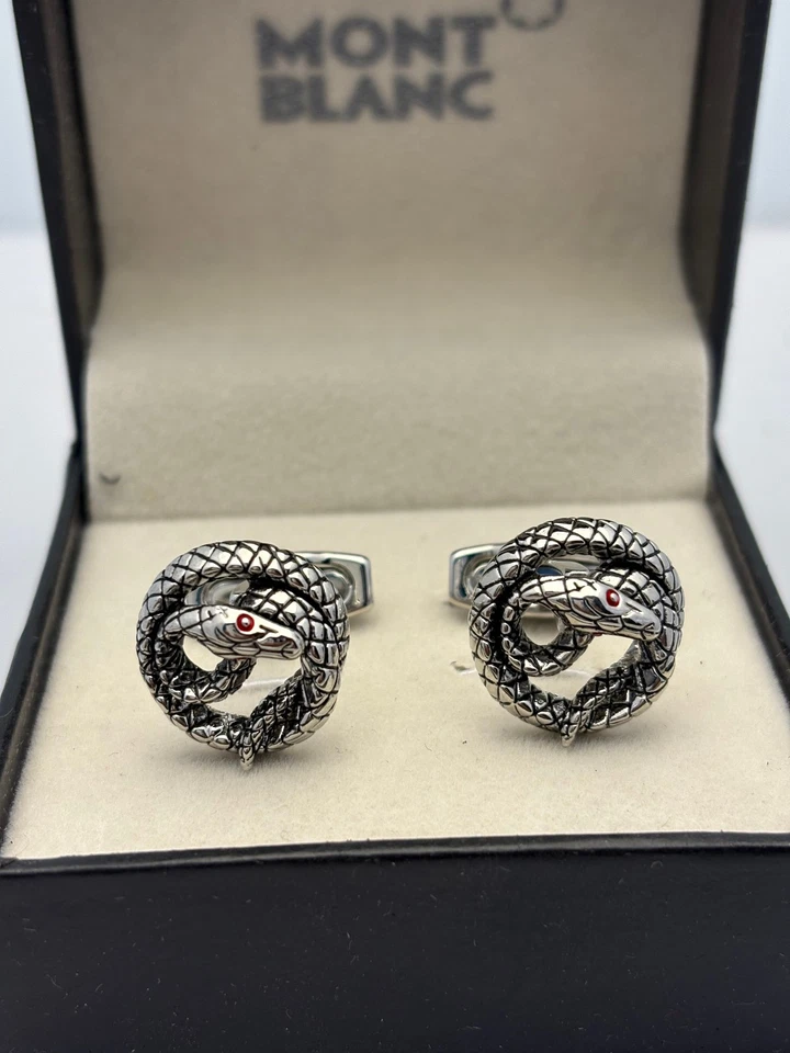 Juego de gemelos Montblanc serpiente ojos rojos plateados joyería de lujo para hombre en caja Foto 4 de 4