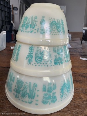 Vintage Pyrex Amish Butterprint 3 Pc Nesting Mixing Bowl Set 401 402 403, Primo!