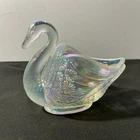 Vintage Fenton Pink Iridescent Swan Glass Figurine Trinket Dish