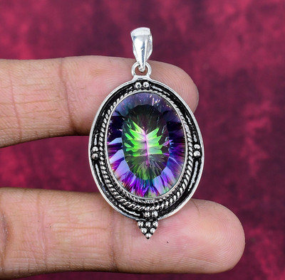 Rainbow Mystic Topaz Gemstone Handmade 925 Sterling Silver Women Jewelry Pendant