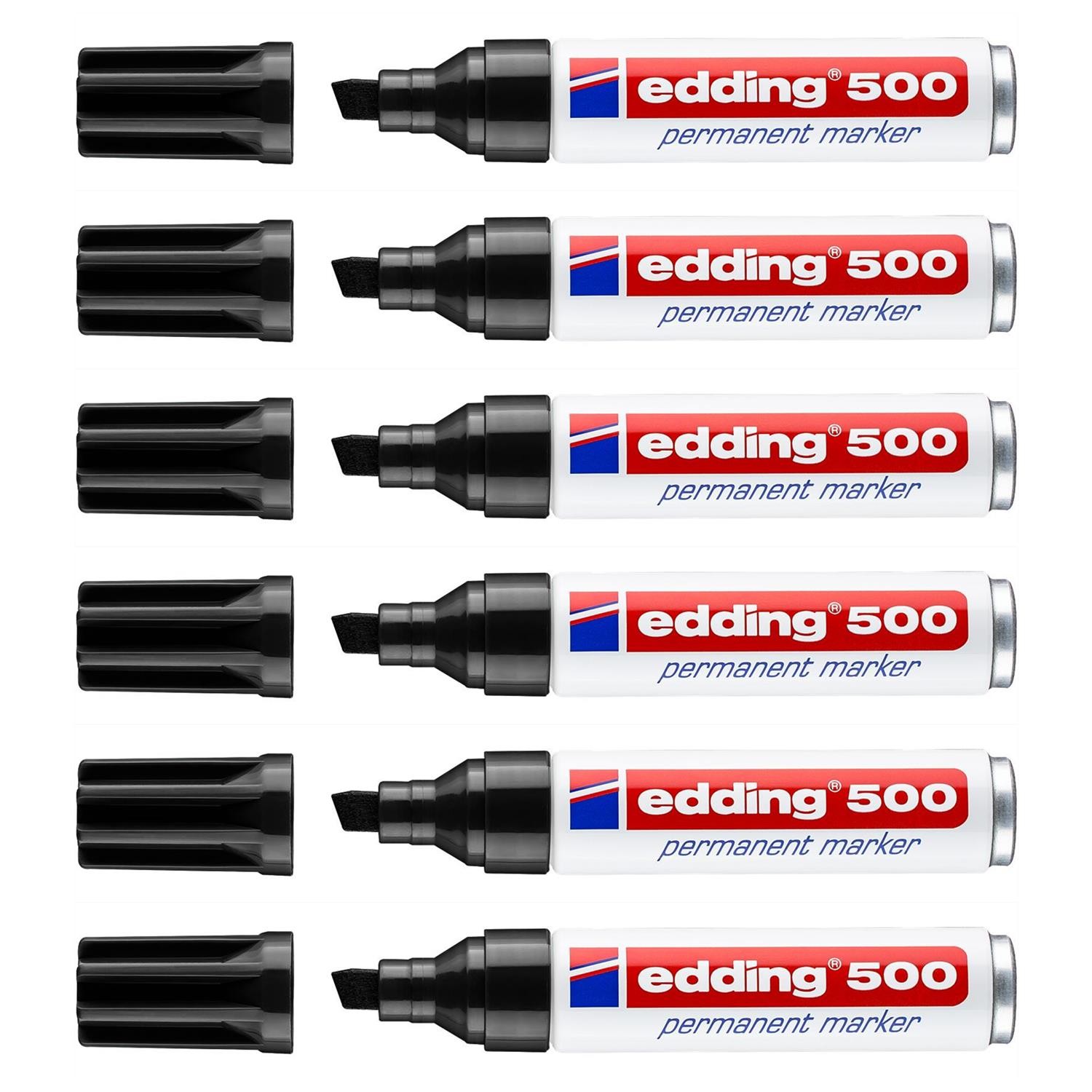 edding 500 Marqueur Permanent Noir Corps Aluminium Pointe Biseautée Lot de 6