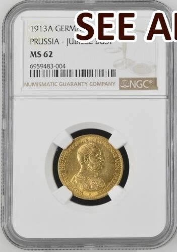 NobleSpirit GOLD 1914A Germany 20 Mark PRUSSIA - Jubilee Bust NGC Ms62
