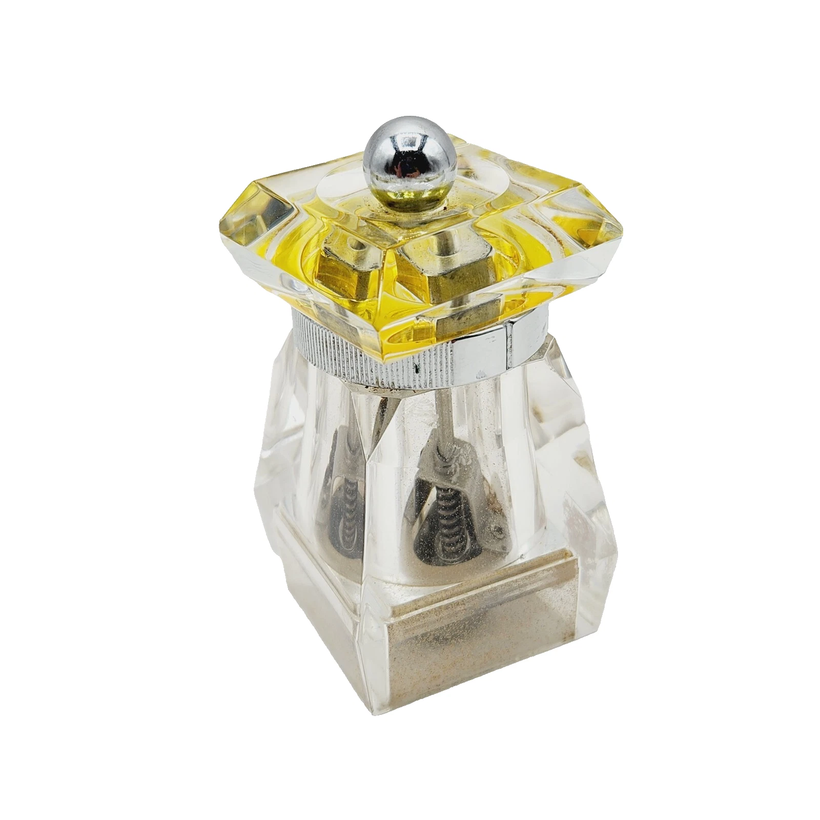 W.M. Bounds Vintage Pepper Grinder Lucite 3" Tall Clear Yellow Accent Kitchen