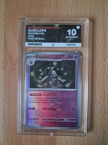 2025 Prismatic Evolutions Dusclops Reverse Holo Ace Gem Mint 10