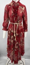 Zimmermann MISSING SLIP Juno Frill Red Floral Belted Midi Dress sz 2