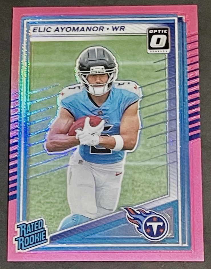 2025 Donruss Elic Ayomanor Rated Rookie Pink Optic Preview RC #339 Titans