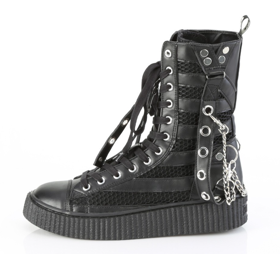 Black 2000s Goth Emo Alt High Top Fishnet Sneakers Boots Mens