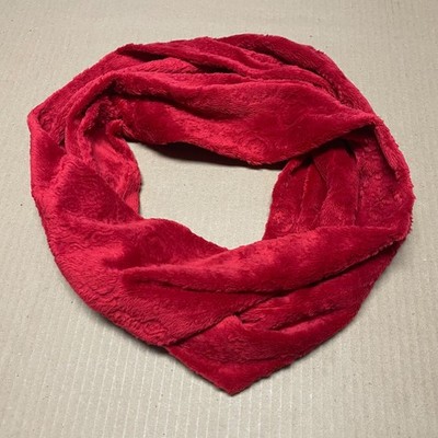 Infinity Scarf Embossed Medallion Print Red Velvet 70'' Circumference 6'' Wide