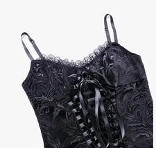 Killstar Velvet Cropped Camisole Tank Top Corset Style Black XL Goth Emo Vibe