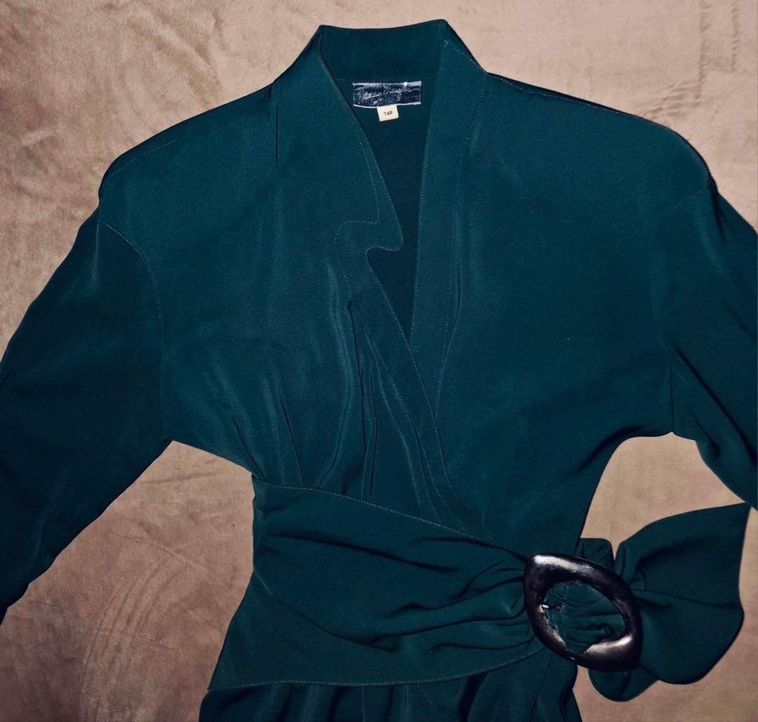 90s Thierry Mugler Vintage Wrap Dress Silver & Green Belt Rare Designer Size 7 image 3