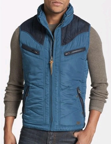 NEW DIESEL Men L WEMIL Winter Leather Pack Hood Jacket Coat Vest Blue Outdoor 