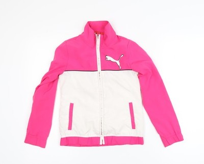 Puma Trainingsjacke Mädchen rosa und weiß Größe 8 Jahre durchgehender Reißverschluss Sportbekleidung