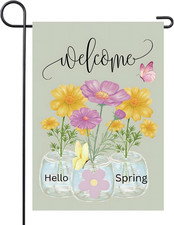 Spring Summer Garden Flag 12x18 Inch Double Sided Hello Spring, Welcome Butterfl