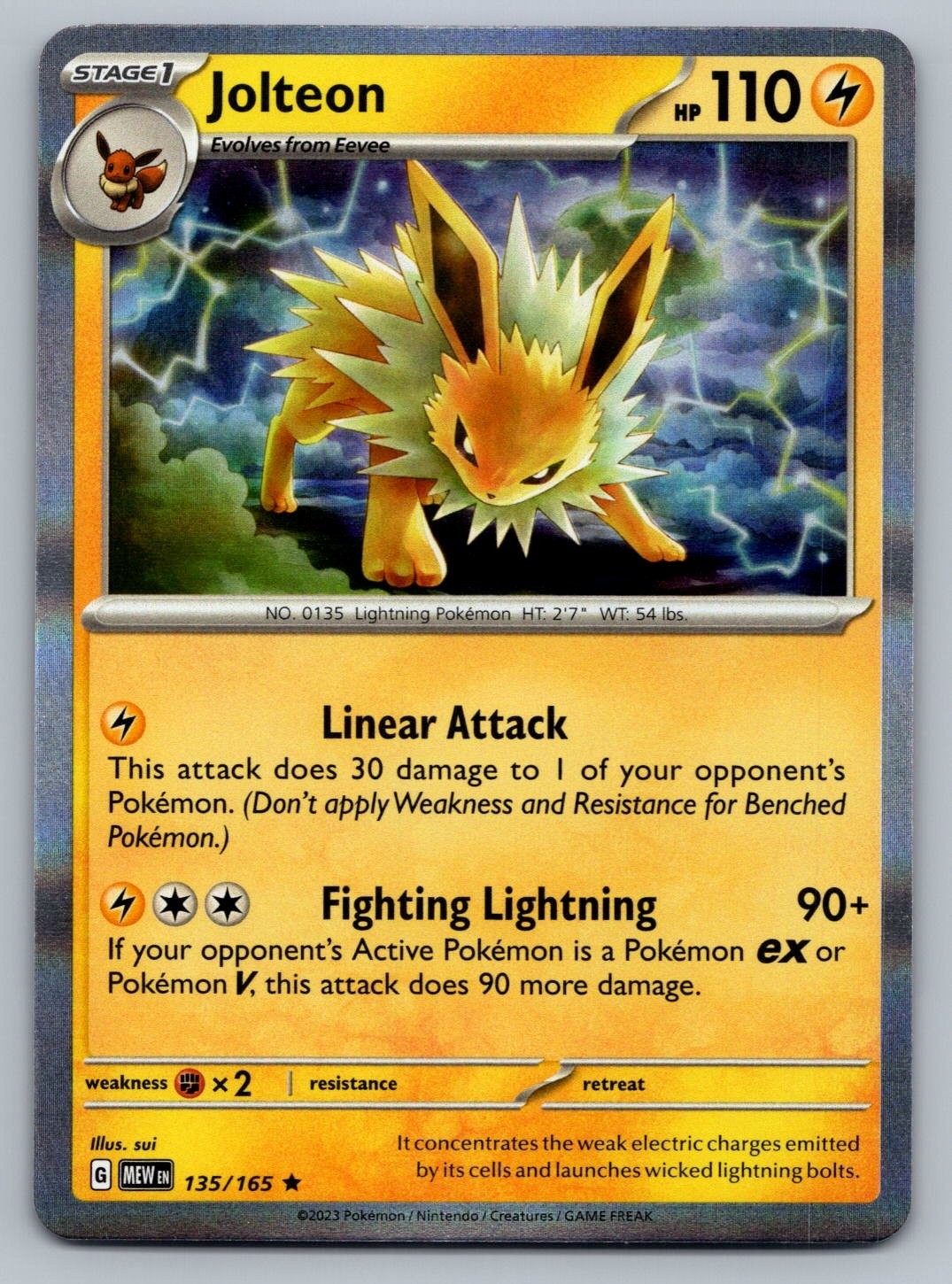2023 Pokemon 151 Jolteon 135/165 Rare Holo NM
