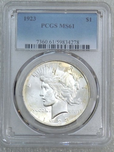 1923 Peace Silber Dollar PCGS MS61 Frosty White gerade bewertet neuer Halter PQ #S107D