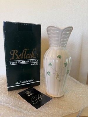 Belleek China Shamrock Corrib Vase Hand Crafted Ireland Fine Parian Porcelain