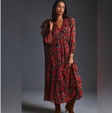 Anthropologie The Marais Chiffon Maxi Dress Tiered Size XL Boho Festival Concert