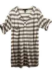 BCBGMAXAZRIA Striped Knit Dress M Beige Taupe Tab Sleeve Casual Soft Shift