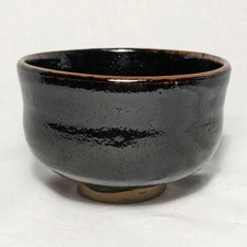 Tanba Ware Black Glaze Tea Bowl Japanese Pottery Matcha Chawan