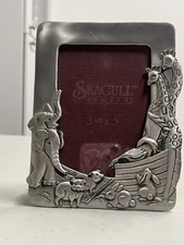 Noah's Ark Vintage Pewter Picture Frame Seagull Silver Baby For 3.5x5" Photos