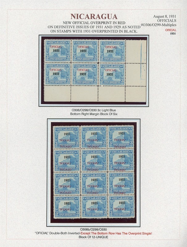 NICARAGUA BYERLEY Specialized Album Page Lot #91 ERRORS VARIETIES BLOCKS $$$$