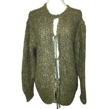 IRO JEANS Olive Green Textured Knit Open Front Cardigan Sweater Size M Luxury