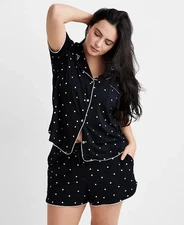 State of Day Women's Notched-Collar Pajama Top Black Size S 0044(Just Top)