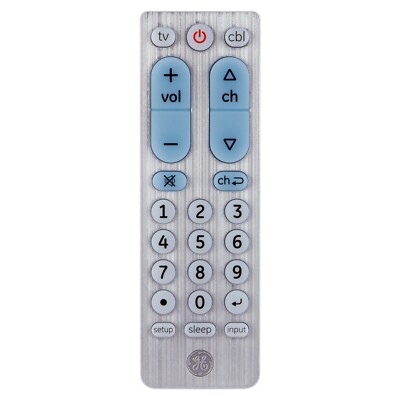 GE 2-Device UNIVERSAL REMOTE CONTROL Brushed Silver | TV Cable Soubd Bar Player