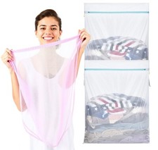 2x XXL W&auml;schenetz Set 60x90 cm - Waschsack W&auml;schebeutel mit Rei&szlig;verschluss