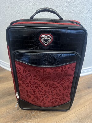 Brighton Red Black Leather Carry on Suitcase Luggage EUC 22