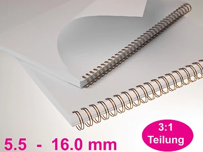 RENZ Drahtbinderücken, 3 : 1 Teilung -34 Ringe / 5,5 - 16.0 mm / Farbauswahl