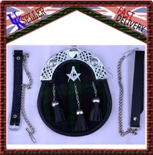Full Dress Kilt Sporran Black Watch Masonic Crest with 3 Tassels  Chain