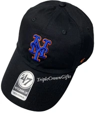 MLB New York Mets ('47 Brand) Clean Up Hat Adjustable Strap Black Royal