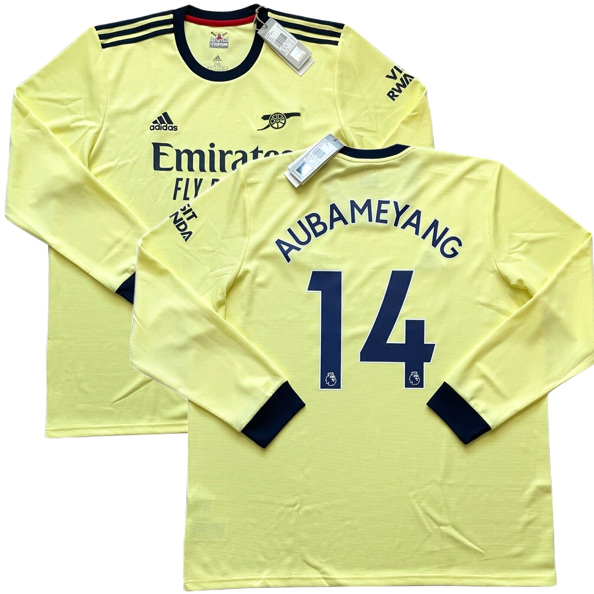 2021/22 Arsenal Away Jersey #14 Aubameyang 2XL Adidas Soccer Long