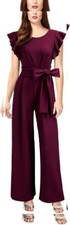 Knitee Women's Vintage Sleeveless Ruffle High Waist Wide Large, A-burgundy