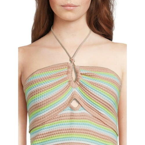 Madden NYC Women's Striped Neck Tie Sweater Top Toasted Almond 3XL