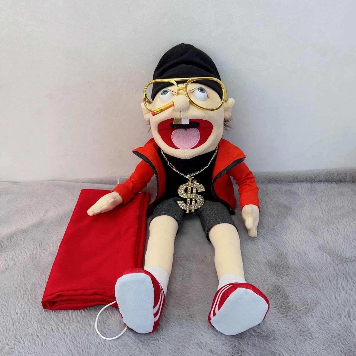 23 Jeffy Puppet Red Clothes Rock Jeffer Plush Toy Stuffed Doll Kids Gift