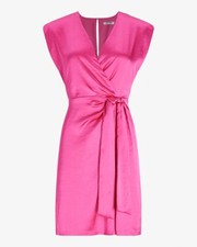 Express Limited Edition Hot Pink Satin Strong Shoulder Tie Waist Mini Dress M