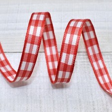 10 Yards Red White Gingham Plaid Checked Ribbon - 3/8"W